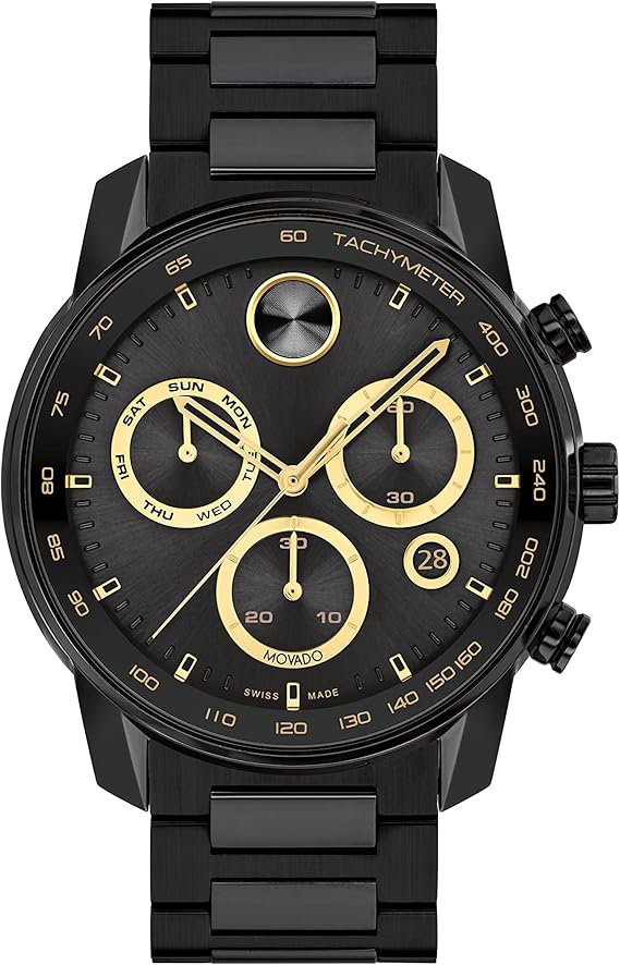 Movado Bold Verso Men's Sport Watch - Swiss Quartz Chronograph Movement, Stainless Steel Link Bracelet - 5 ATM Water Resistance - Luxury Fashion Timepiece for Him - 44mm